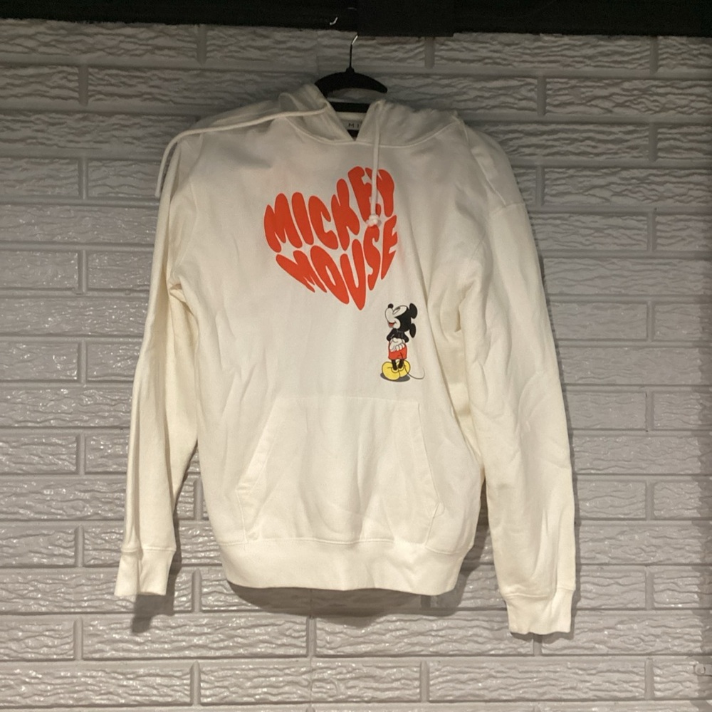 Disney Mickey Mouse Winter White Graphic Pullover Hoodie Youth Large